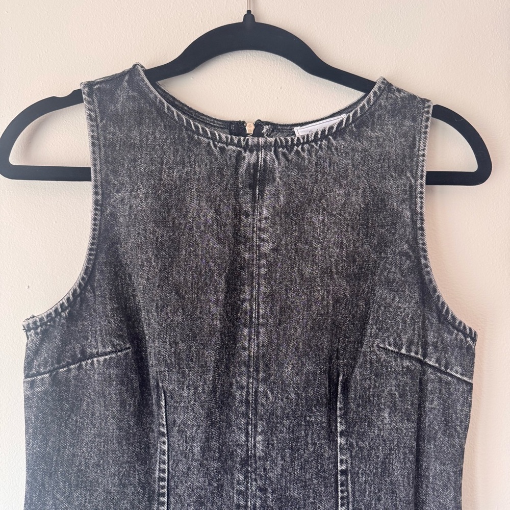 Sage The Label Black Denim Midi Dress Sleeveless Sheath Back Slit Size Small NWT - Picture 5 of 16